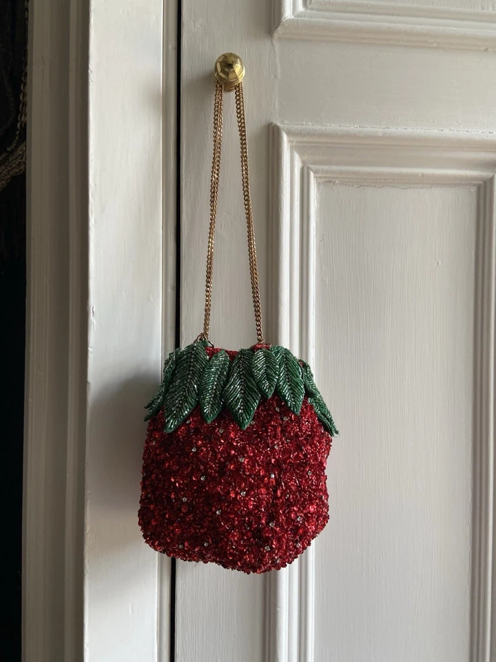 Zara iconic red strawberry beaded sequins drawstring bucket bag Bloggers *Flaw - Image 3 of 4