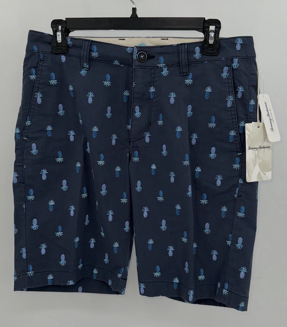 Tommy Bahama Shorts Mens 30 Blue Pineapple Print Stretch Golf Casual Chino