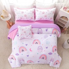 Full Size Bedding Sets for Girls 6Pcs Pink Purple Kids Full 6Pcs Rainbow