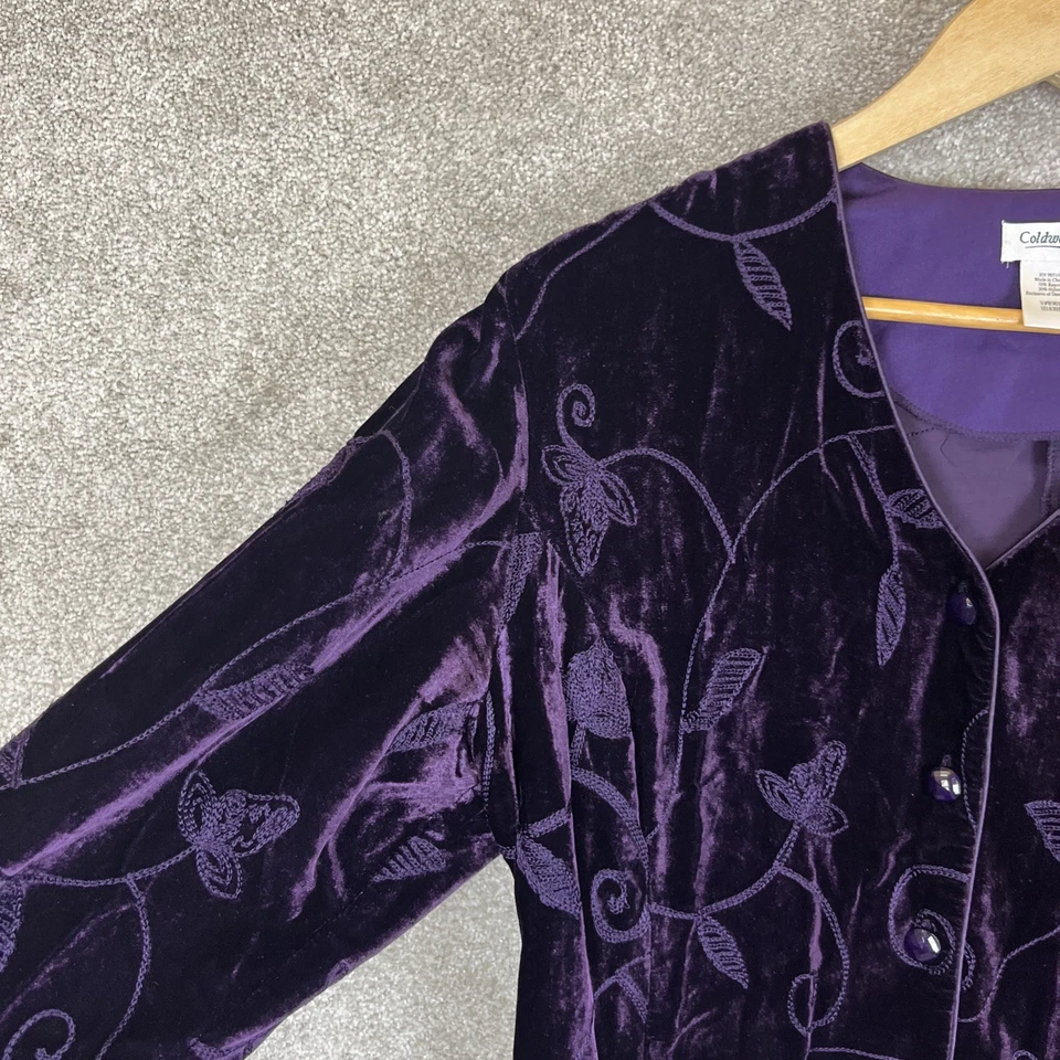 Coldwater Creek Jacket Womens Medium Purple Velvet Embroidered Button- 3949 - Image 4 of 4