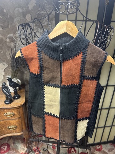 VNT 90s Designers Studio Originals Patchwork Leather Knit Vest: Size Small - Picture 3 of 6