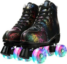 Roller Skates Women  Men Cowhide High-Top Shoes Classic Double-Row Roller Skate