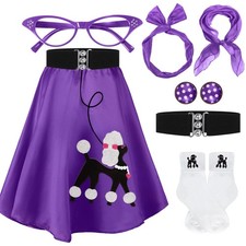 50s Poodle Skirt Costume for Women, Large Purple Retro Outfit Set