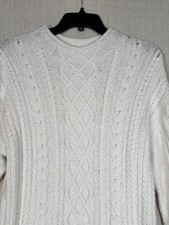 J. Crew Roll Neck Cable Knit Sweater Women M White Cotton Blend Preppy Fisherman