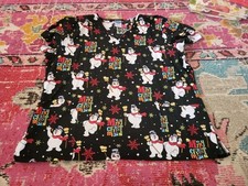 Womens size 2x scrub top Frosty the Snowman black Christmas holiday guc winter