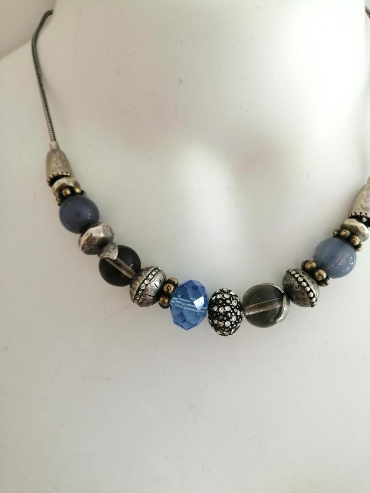 PILGRIM Necklace Oxidised Silver/Blue SWAROVSKI Glass Charm Bead image 3