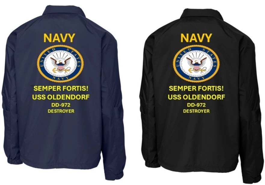 USS OLDENDORF DD-972 *DESTROYER*COACHES JACKET. NAVY OFFICIAL LICENSE