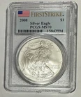 PERFECT! FIRST STRIKE MS70 2008 American Silver Eagle + Free Goldback Note 24k