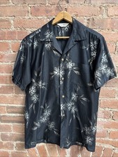 Vintage Paradise Mens Camp Shirt, Sz Medium, Hawaiian Floral Black 100 Cotton