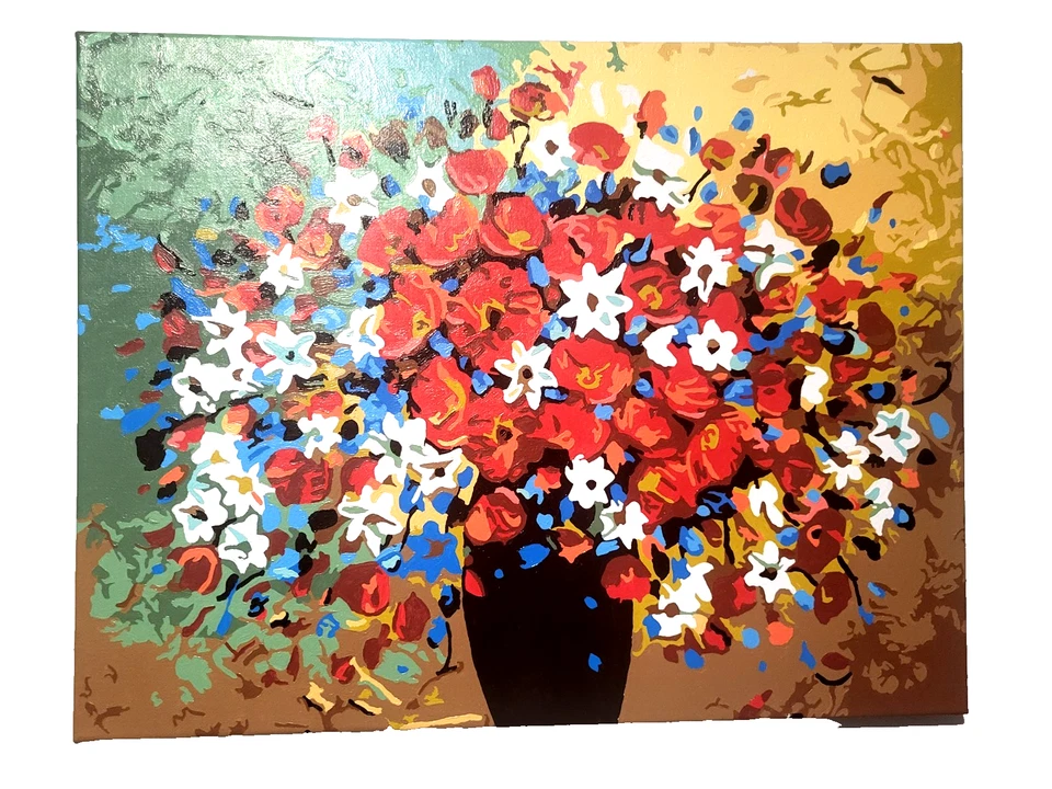 Pintura acrílica completa y enmarcada de 14x17 pulgadas por números "ramo" con comadreja Foto 2 de 4