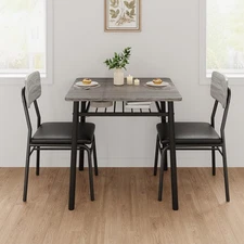 3-Piece Dining Table Set for 2 with Storage Rack, Wood Kitchen Table with Uph...