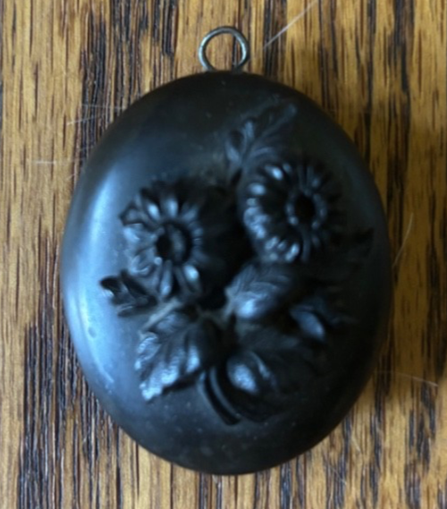 Victorian Mourning Locket Vulcanite Hair Jewelry Antique Memorial Keepsake