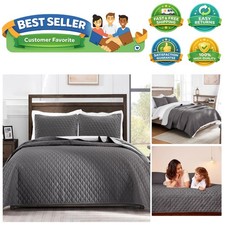 All-Season Full/Queen Quilt Set - Elegant Reversible Grey Bedspread and Shams