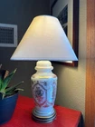 Vintage Hollywood Regency Opalescent Milk Glass Table Lamp - Gold Rose Filigree