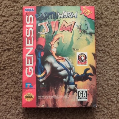 Playmates Interactive Earthworm Jim Sega Genesis Complete Box Manual GA NTSC-U/C