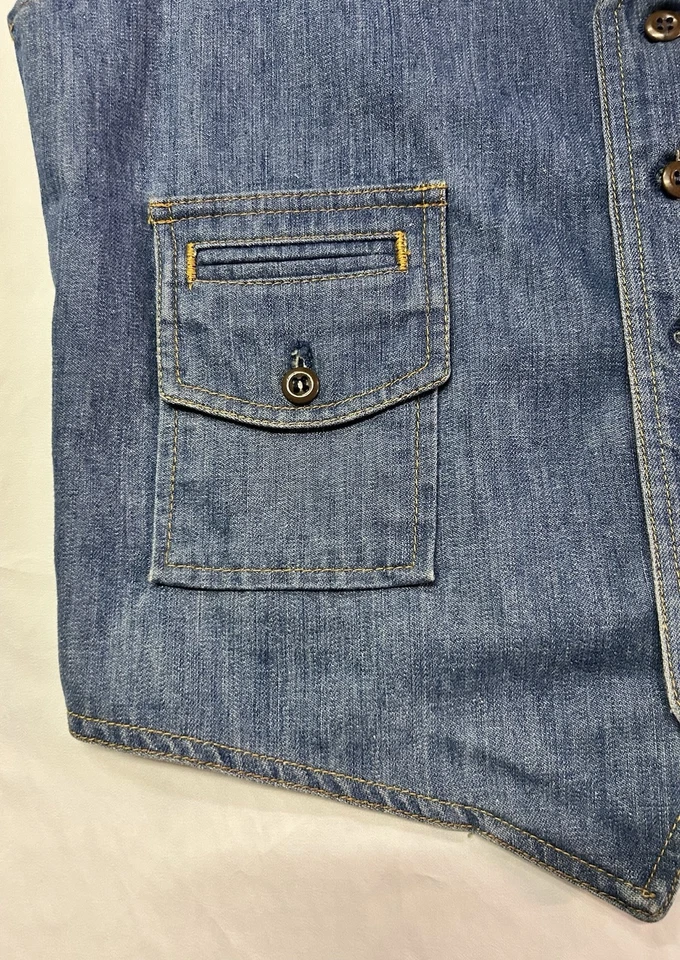 Chaleco vaquero azul vintage Lee 1970 42R 100 % algodón sanforizado chaleco occidental Foto 4 de 4