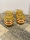 Vintage MCM Anchor Hocking Set of 4 Juice Glasses Amber Glass, Red/Brown Stripes