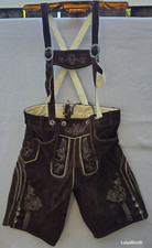 Bavaria Trachten Lederhosen Suede Shorts Black Oktoberfest German Real Leather