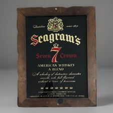 Vintage Seagrams 7 Seven Crown American Whiskey Glass Framed Sign