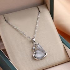 Women's Love Heart Shaped Zircon Pendant Necklace 316 Stainless Steel Jewelry