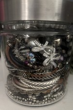 2.45 LB Jewelry Jar Lot ALL WEARABLE Rings Bracelets Necklaces Beads Rhinestones