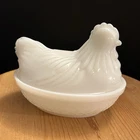 Vintage Hazel Atlas Milk Glass Hen on Nest Covered Dish White H Mark Chicken