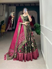 HEAVY EMBROIDERED TUSSAR SILK LEHENGA CHOLI INDIAN PARTY BRIDAL WEAR SET