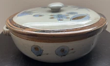 KEN EDWARDS Mexico TONALA POTTERY Blue Bird Butterfly Lid Casserole Serving Dish