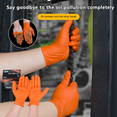 10/30PCS Heavy Duty Orange Nitrile Disposable Gloves With Diamond Textured Grip outlet