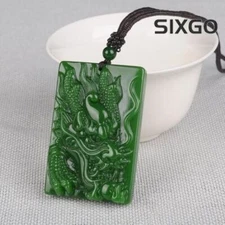 China Natural Green Jade Handcarving Dragon Necklace Pendant