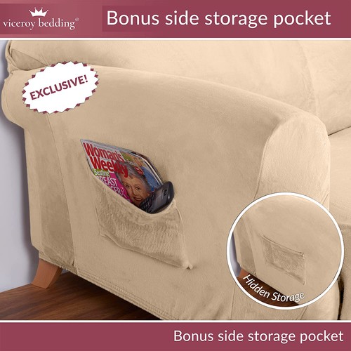 VELVET Elastic STRETCH SOFA COVERS Slipcover Protector Settee 1/2/3/4 Seater - Picture 50 of 60