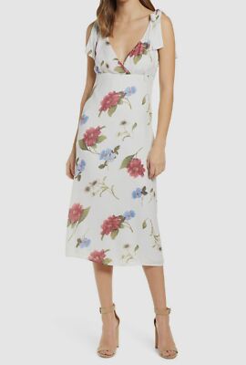 $135 Show Me Your Mumu Womens White Floral Arlene V-Neck Sleeveless Midi Dress L