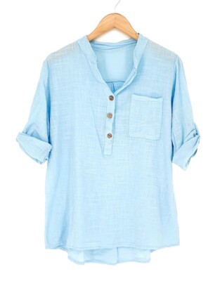ITALY Damen Bluse Fischerhemd Longbluse Hemd 40 42 44 %SALE% Alice blau IT60