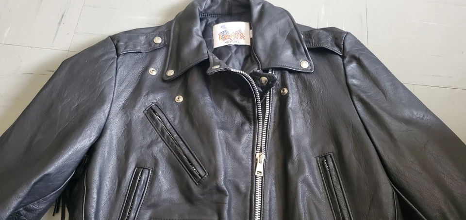 Vintage EXCELLED Fringed Mens Black Leather Motorcycle Jacket Size-S - Image 3 of 4