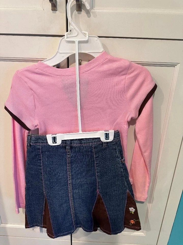 Nuevo Niñas 2 Piezas Lindo Conjunto Flapdoodles Top Falda/Skort Talla 8 Floral Denim Foto 3 de 3