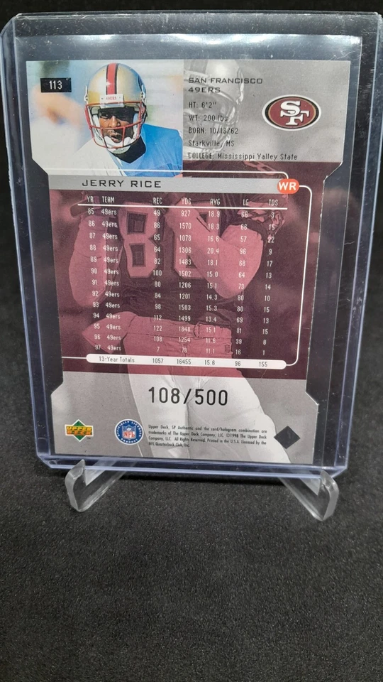 1998 SP Authentic Foil Die-Cut # 108/500 Jerry Rice #113 HOF 49ERS RAIDERS  - Image 2 of 3
