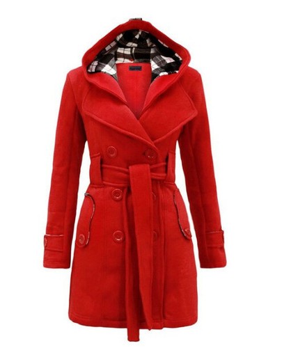 Women Winter Warm Long Coat Collar Hooded Jacket Slim Ladies Outwear Belted Soli - Picture 13 of 23