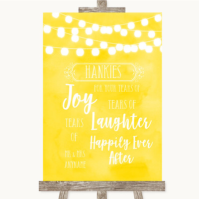 Gelbe Aquarell Lichter Taschentücher und Taschentücher personalisiert Hochzeit Schild