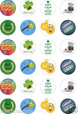24x PRECUT MIXED GOOD LUCK RICE/WAFER PAPER CUP CAKE TOPPERS
