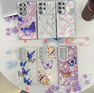 For Samsung Galaxy S25 Ultra S24 A16 A55 Butterfly Pattern Phone Case With Chain