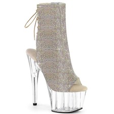 PLEASER ADORE-1018C-RS Women's 7" Heel Platform Open Toe Rhinestones Ankle Boots