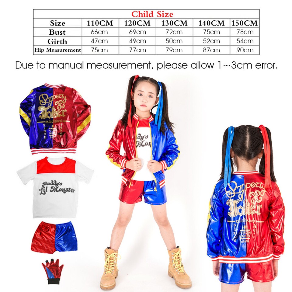 Kids Harley Quinn Costume Harlequin Suicide Squad Film Halloween Fancy