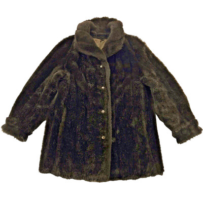 Vintage Faux Fur Coat in Dark Brown by Dubrowsky & Perlbinder Sz L