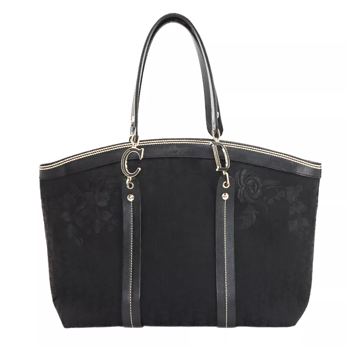 Sac à main Christian Dior trotteur fleur toile cuir noir 90272708