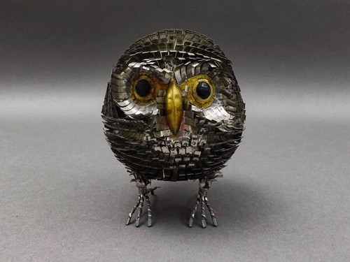 Sergio Bustamante Vintage MCM Brutalist Mixed Metal Bird Owl Sculpture Jere 5.5"