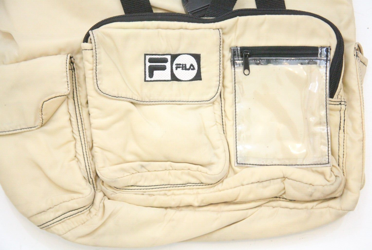 エル Fila Backpack Beige Pockets School Travel Office Nylon Straps Flap