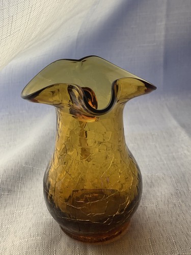 VTg Crackled Art Glass Mini Pitcher Honey Amber Creamer Collectible MCM - Picture 2 of 9