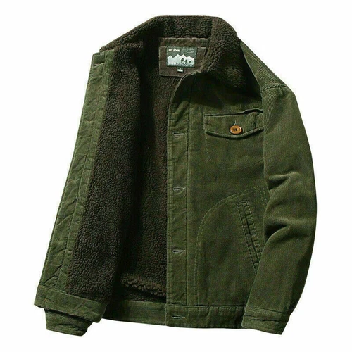 Men's Jacket Corduroy Sherpa Trucker Fur Fleece Lined Classic casual Coat - Picture 19 of 22
