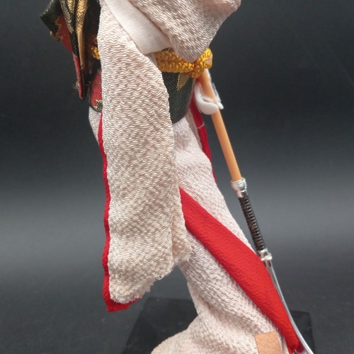 Vintage Japanese Geisha-Style 12" Doll on Stand Glass Eyes Porcelain Face Sword - Picture 5 of 11