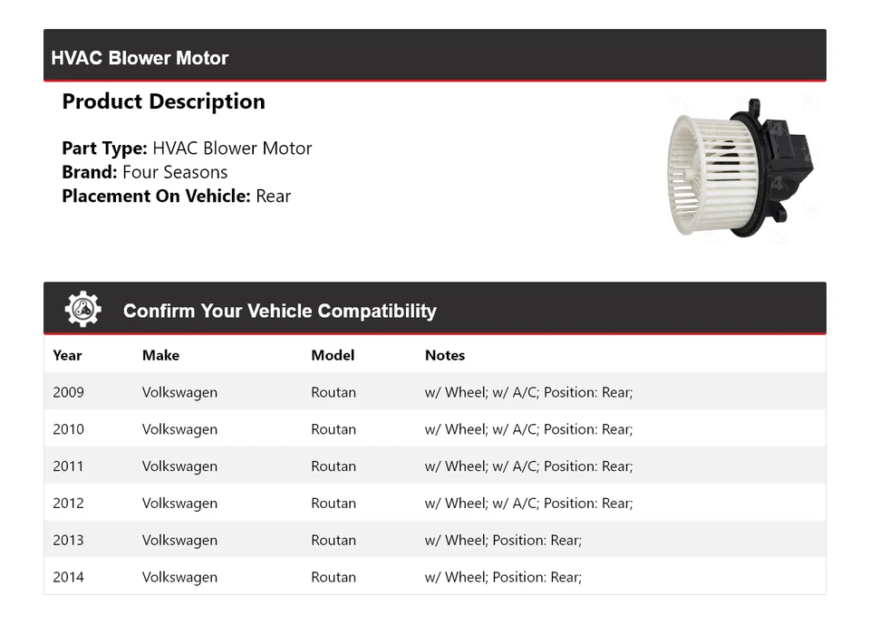 Soplador de climatización trasero para Volkswagen Routan 2009-2014 4 estaciones 2010 2011 2012 Foto 2 de 4
